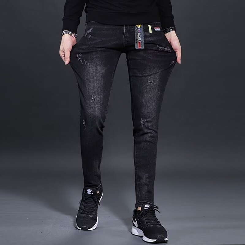 Férfi slim-fit nadrág elasztikus anyaggal, koreai stílus, luxus divat, egyenes szár, 2025 őszi-tél