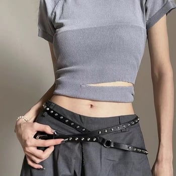Ženski kaiš u punk kaubojski stilu s dvostrukim prstenom, 2025 novi model, izuzetno dugački tanki kaiš za hlače, casual i svestran, s metalnim zakovicama