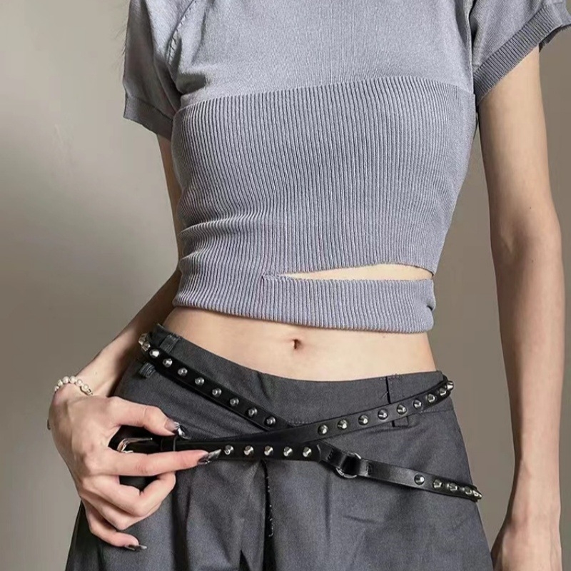 Ženski kaiš u punk kaubojski stilu s dvostrukim prstenom, 2025 novi model, izuzetno dugački tanki kaiš za hlače, casual i svestran, s metalnim zakovicama