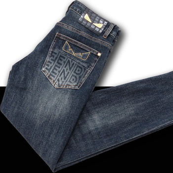 Férfi denim nadrág hímzéssel, rugalmas, slim-fit, mindennapi viselet