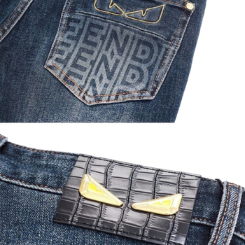 Férfi denim nadrág hímzéssel, rugalmas, slim-fit, mindennapi viselet
