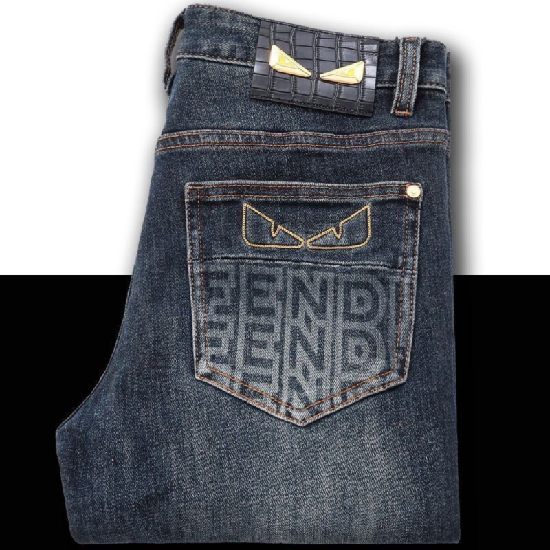 Férfi denim nadrág hímzéssel, rugalmas, slim-fit, mindennapi viselet
