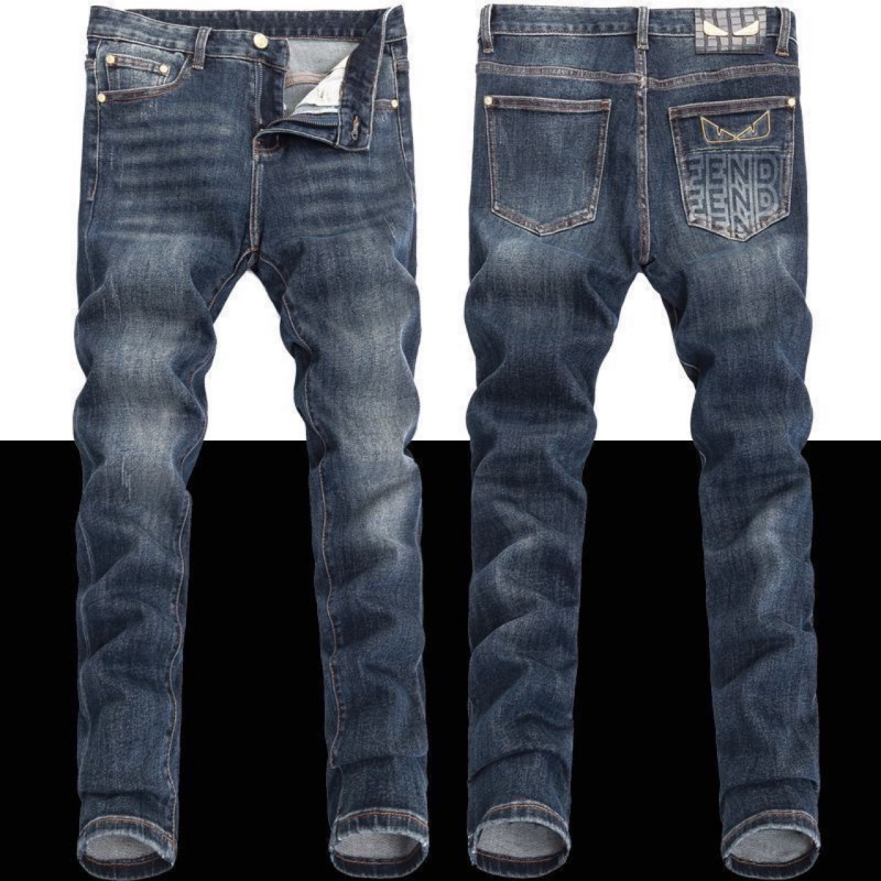 Férfi denim nadrág hímzéssel, rugalmas, slim-fit, mindennapi viselet