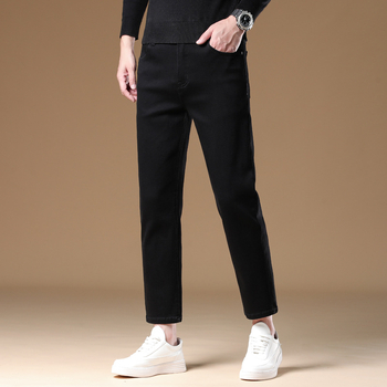 Férfi slim-stretch farmernadrág, egyenes szabás, 9/10 hossz, középmagas derekú, pamut denim