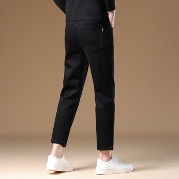 Férfi slim-stretch farmernadrág, egyenes szabás, 9/10 hossz, középmagas derekú, pamut denim