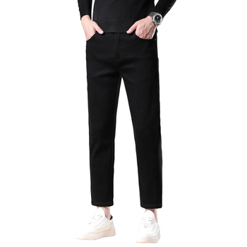 Férfi slim-stretch farmernadrág, egyenes szabás, 9/10 hossz, középmagas derekú, pamut denim