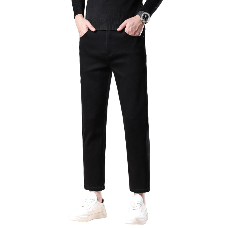 Férfi slim-stretch farmernadrág, egyenes szabás, 9/10 hossz, középmagas derekú, pamut denim