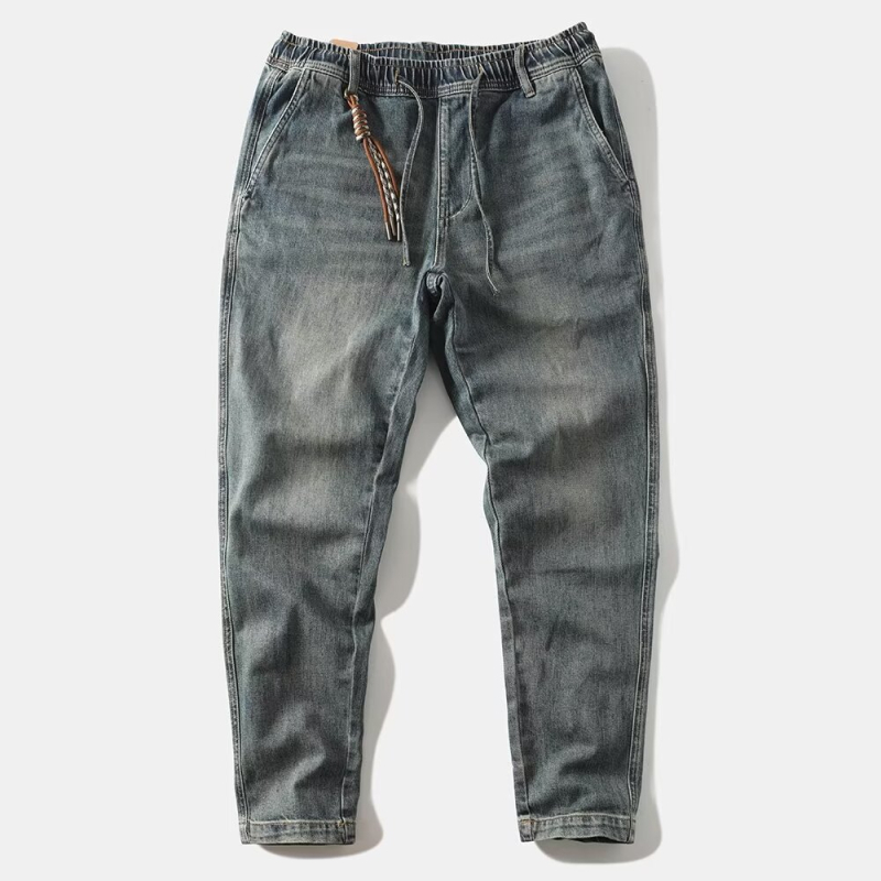 Őszi 2024 férfi farmer, amerikai stílus, nehéz mosott denim, vintage retro, laza szabású, enyhén egyenes szárú, mindennapi nadrág