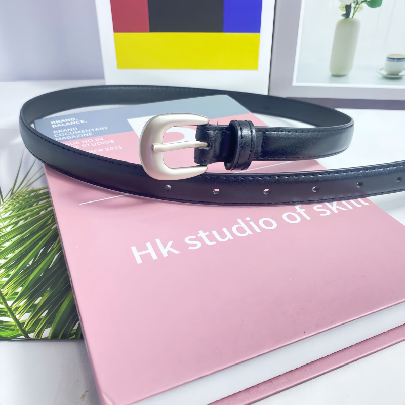 Ženski studentski kaiš, crna, srebrna kopča, ukras, za traperice i svakodnevne hlače, minimalistički korejski stil
