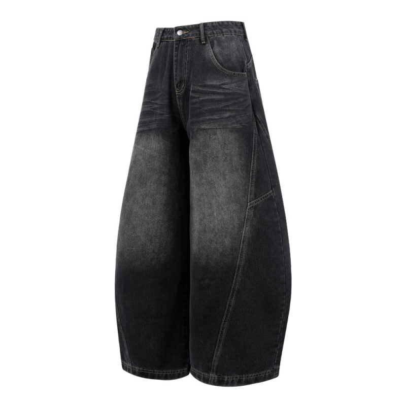 Férfi farmernadrág széles szabású, retro punk utcai stílus, vintage mosás