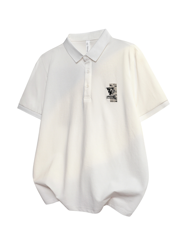 Muška polo majica s velikim printom na leđima, pike pamuk, polo ovratnik, kratki rukavi, malo logo na prsima, višebojni moderan stil