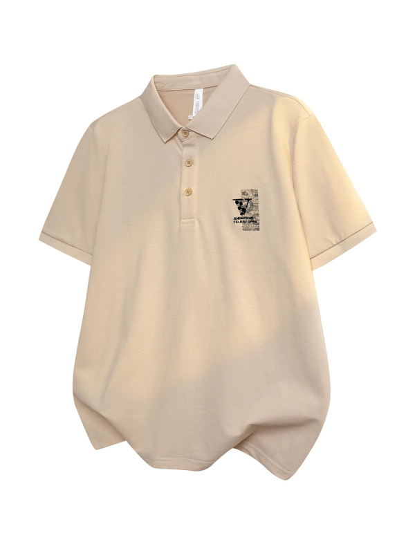 Muška polo majica s velikim printom na leđima, pike pamuk, polo ovratnik, kratki rukavi, malo logo na prsima, višebojni moderan stil