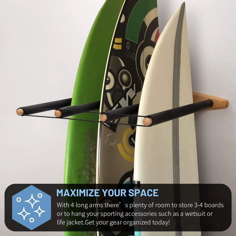 Zidni stalak za Surfboard, Paddle Board, Kayak i Canoe; trostruki stalak za snowboard