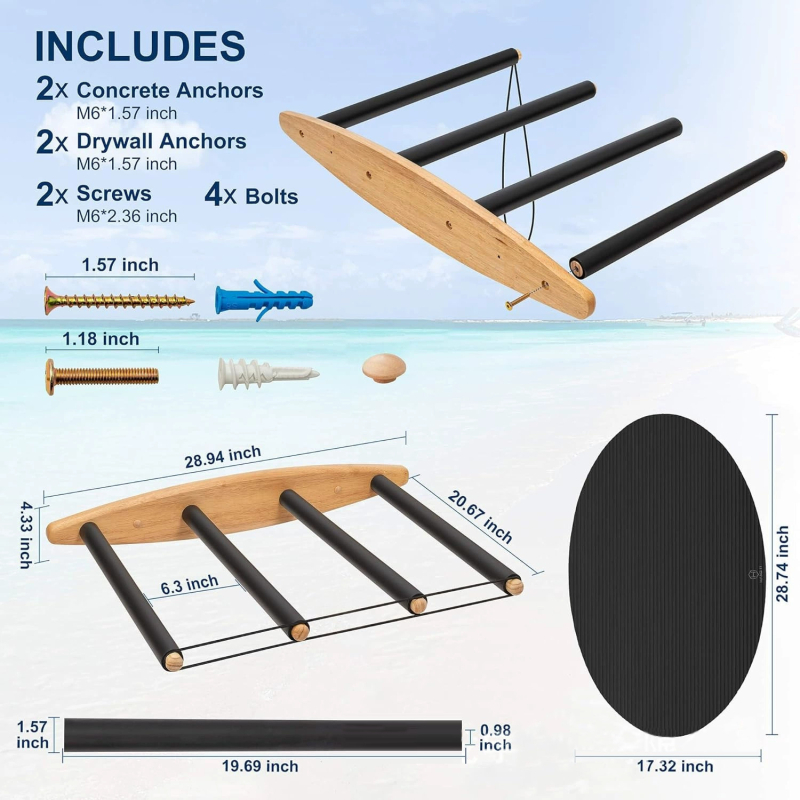 Zidni stalak za Surfboard, Paddle Board, Kayak i Canoe; trostruki stalak za snowboard