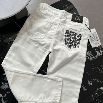 Férfi denim farmer nadrág betűhímzéssel, egyenes szabás, karcsú fazon, mindennapi viselet