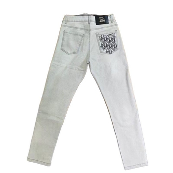 Férfi denim farmer nadrág betűhímzéssel, egyenes szabás, karcsú fazon, mindennapi viselet