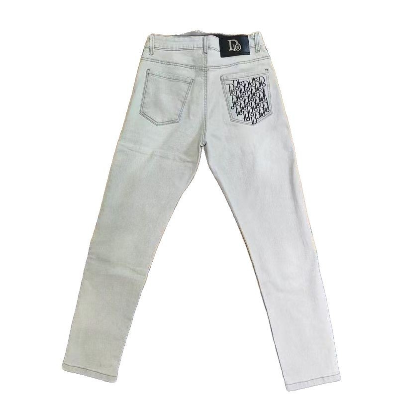 Férfi denim farmer nadrág betűhímzéssel, egyenes szabás, karcsú fazon, mindennapi viselet