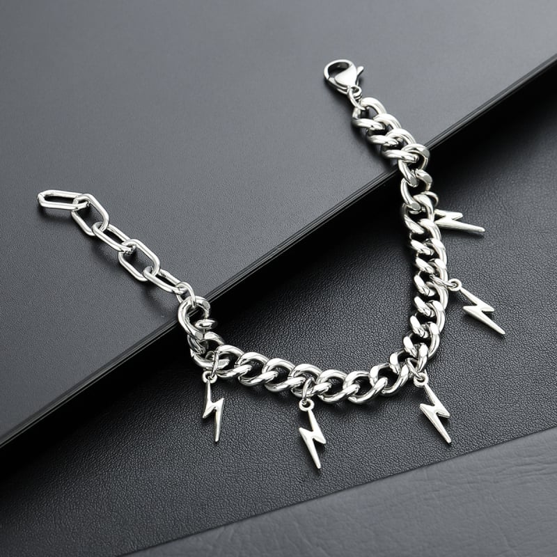 Narukvica s munjom i resicama, od titanijskog čelika, otporna na promjenu boje, unisex, minimalistički komad nakita, hip-hop kubanskog stila