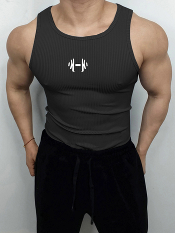 Férfi fitnessz bordázott ujjatlan felső, slim fit edzéshez