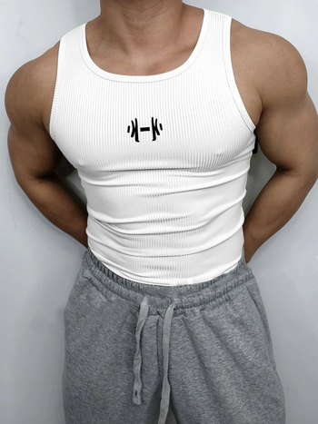 Férfi fitnessz bordázott ujjatlan felső, slim fit edzéshez