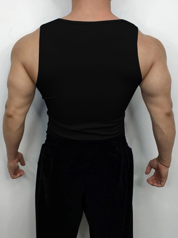 Férfi fitnessz bordázott ujjatlan felső, slim fit edzéshez