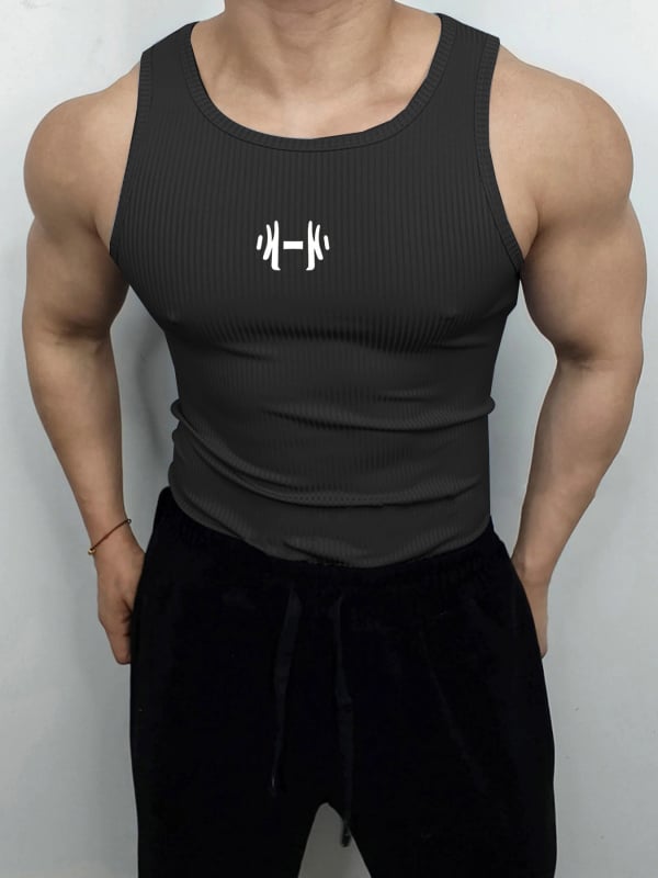 Férfi fitnessz bordázott ujjatlan felső, slim fit edzéshez