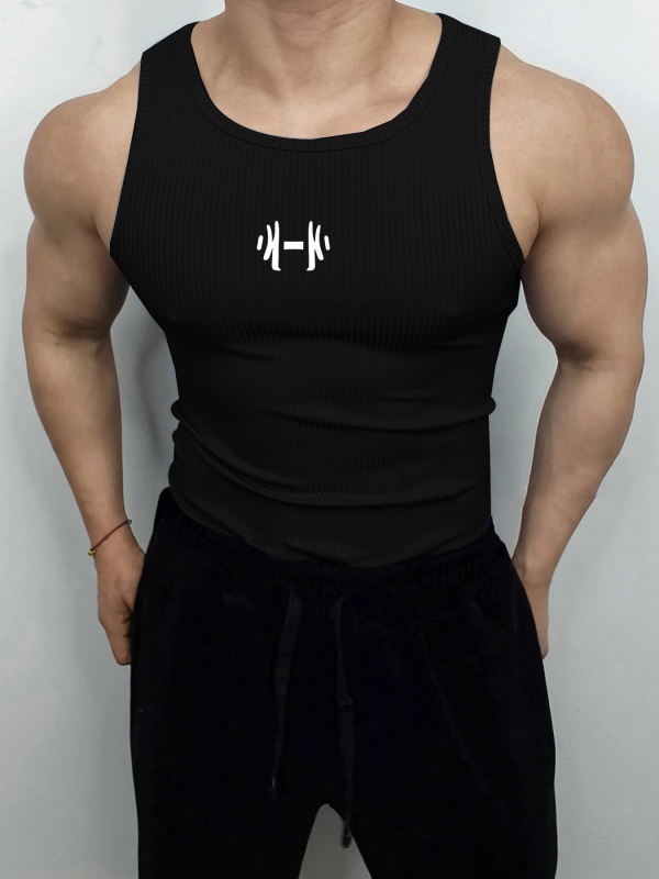 Férfi fitnessz bordázott ujjatlan felső, slim fit edzéshez