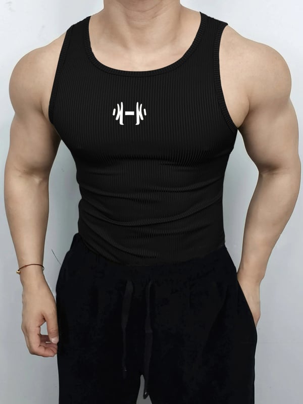 Férfi fitnessz bordázott ujjatlan felső, slim fit edzéshez