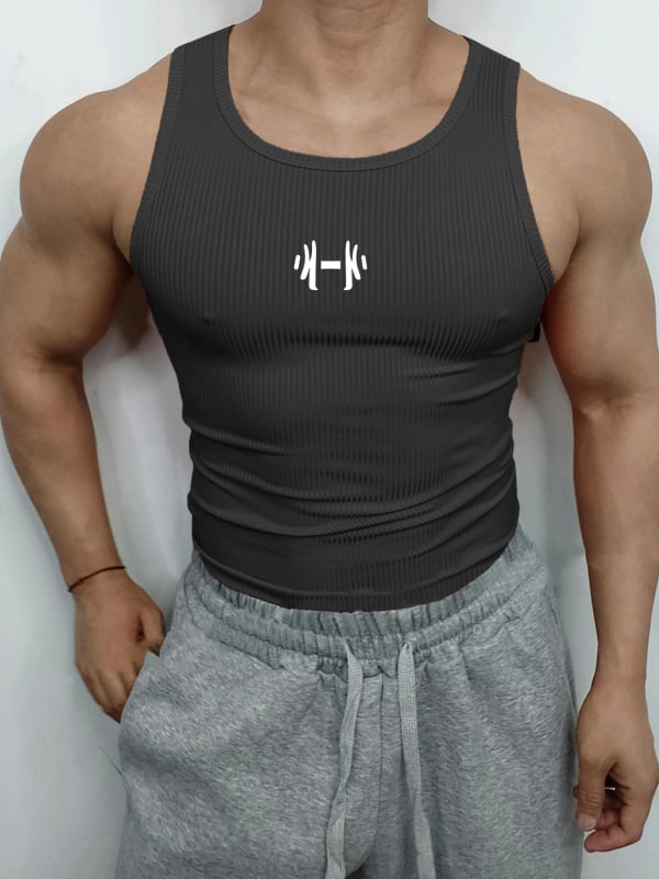 Férfi fitnessz bordázott ujjatlan felső, slim fit edzéshez