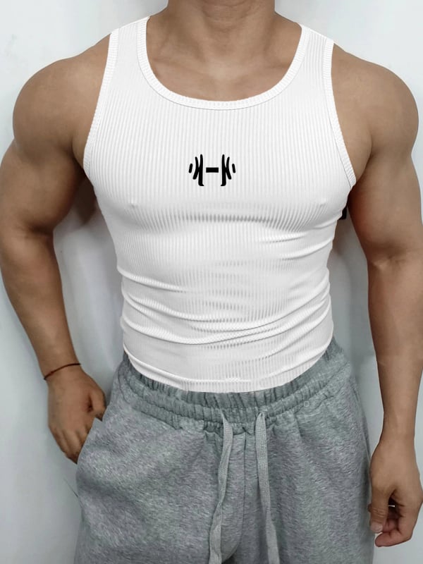 Férfi fitnessz bordázott ujjatlan felső, slim fit edzéshez
