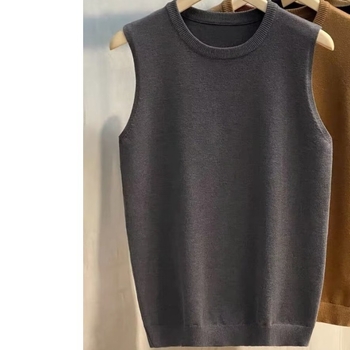 Muška bezrukavna pletena vesta s podstavom, okrugli izrez, korejski stil, pogodna za proljeće i jesen