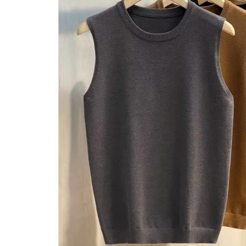 Muška bezrukavna pletena vesta s podstavom, okrugli izrez, korejski stil, pogodna za proljeće i jesen
