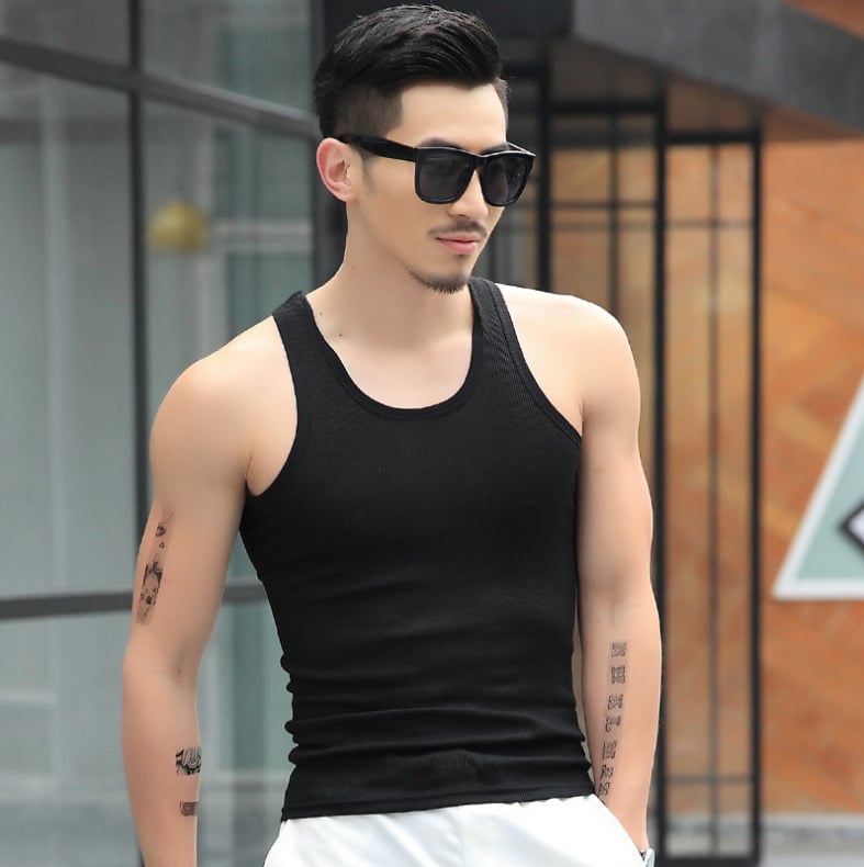 Мъжки спортен потник Slim-Fit, I-образна кройка, лято, еластичен, едноцветен