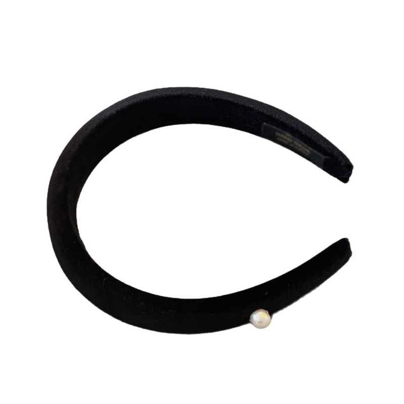 Vintage crna traka za kosu od baršuna s perlama, barokno retro elegancija, minimalistički dodatak za kosu