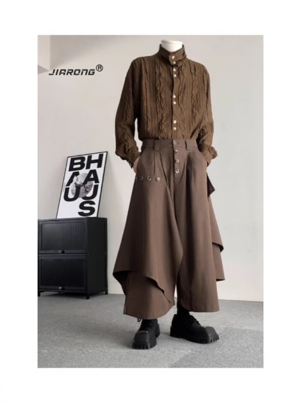 Muške casual hlače od pamuka, visok struk, široke nogavice, nepravilni pad tkanine, retro dizajn