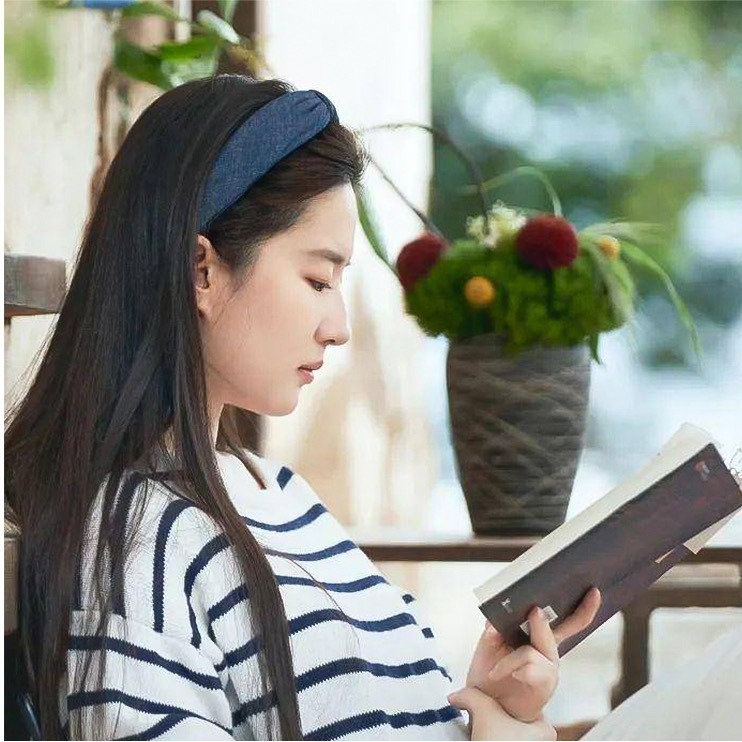 Liu Yifei inspirirana retro denim čelenka za žene, francuski stil, široka traka, dodatak za čišćenje lica