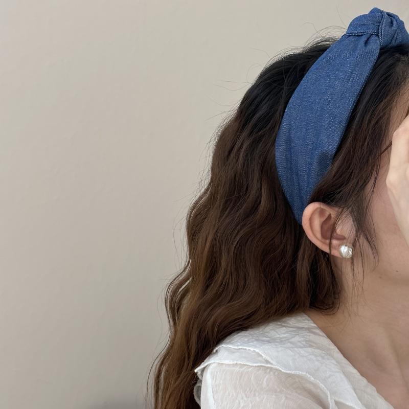 Liu Yifei inspirirana retro denim čelenka za žene, francuski stil, široka traka, dodatak za čišćenje lica