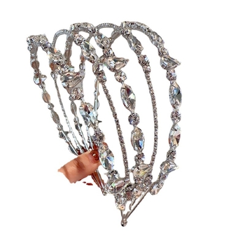 Višeslojna čelenka za kosu s kristalima, elegantan francusko-romantičan stil, Hepburn inspiriran, za mladenke.