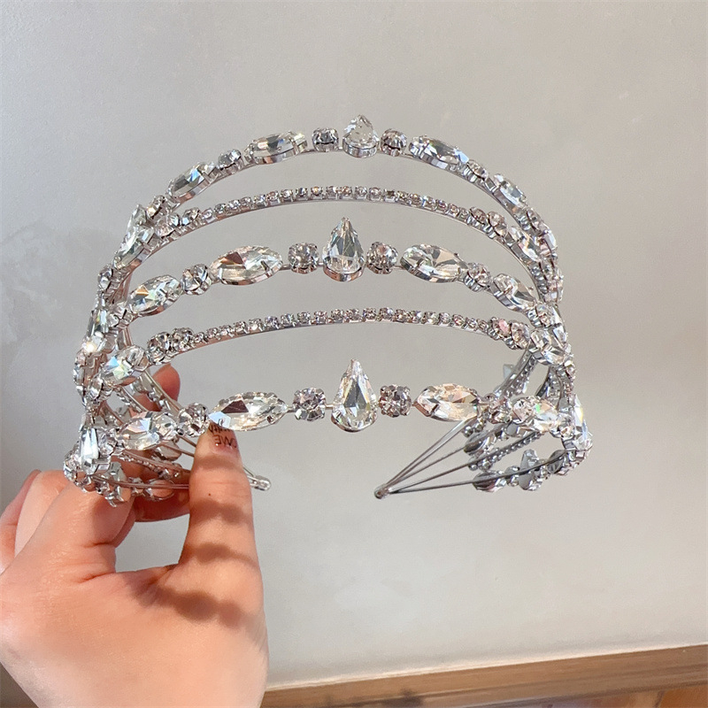 Višeslojna čelenka za kosu s kristalima, elegantan francusko-romantičan stil, Hepburn inspiriran, za mladenke.