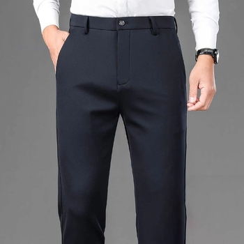 Muške crne hlače slim fit, s visokom elastičnošću, ravni kroj, bez nabora, za proljeće i jesen