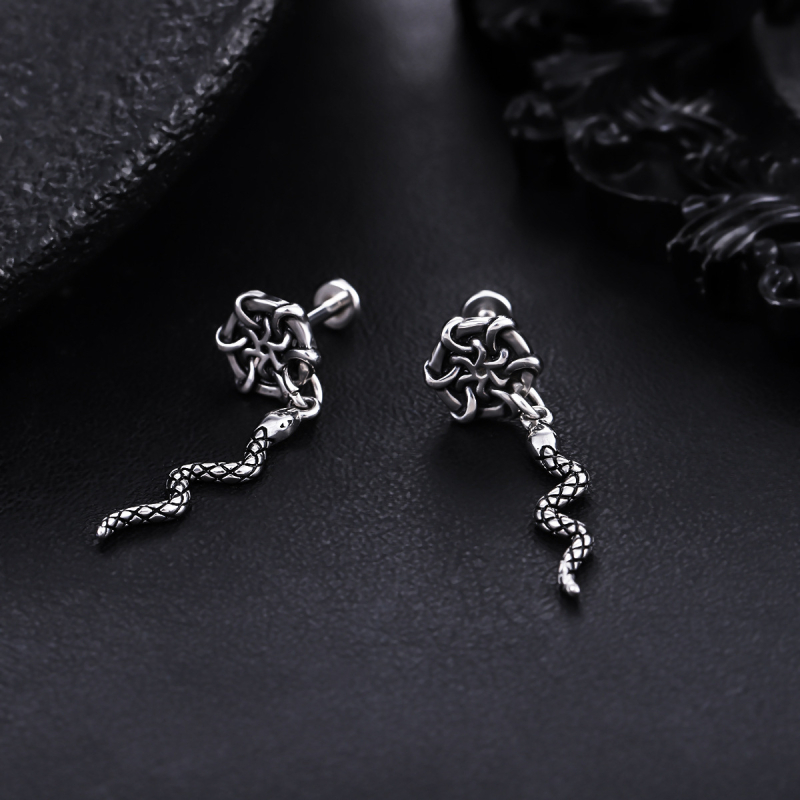 Spiralne naušnice od nehrđajućeg čelika sa zmijskim privjeskom — unisex, kreativni vintage stil