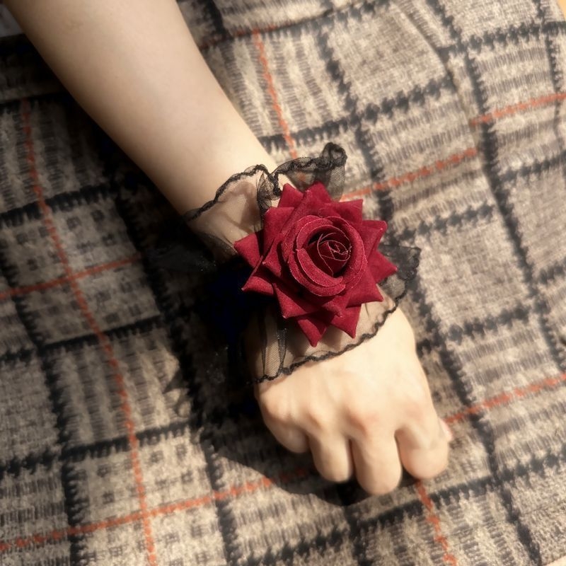 Dark Lolita čipkaste zapešćene rukave za žene – bordo ružičasti rukavi haljine za ples