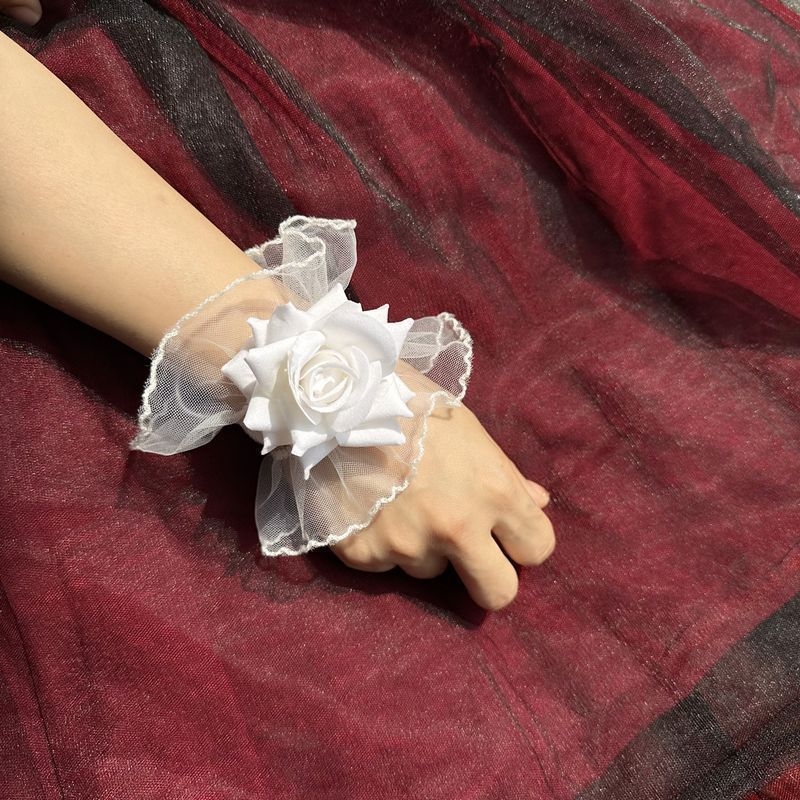 Dark Lolita čipkaste zapešćene rukave za žene – bordo ružičasti rukavi haljine za ples
