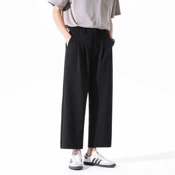 TN DD 2026 Pantaloni cropped cu textură drapată, pantaloni largi pentru bărbați cu înălțime mică