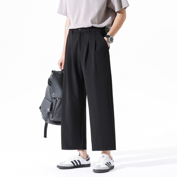 TN DD 2026 Pantaloni cropped cu textură drapată, pantaloni largi pentru bărbați cu înălțime mică