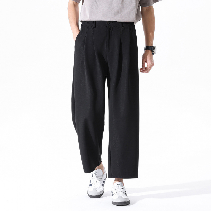 TN DD 2026 Pantaloni cropped cu textură drapată, pantaloni largi pentru bărbați cu înălțime mică