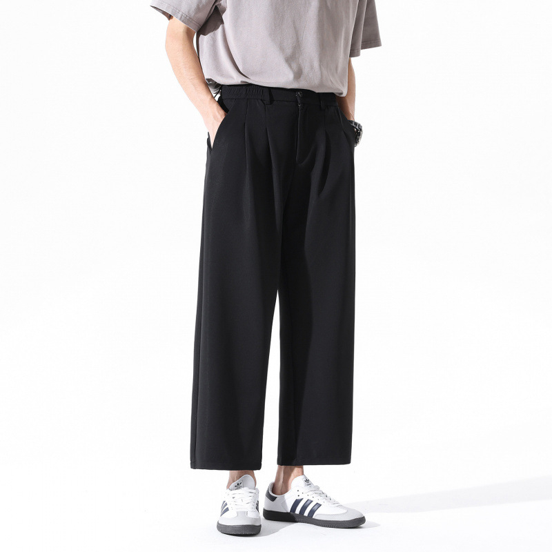 TN DD 2026 Pantaloni cropped cu textură drapată, pantaloni largi pentru bărbați cu înălțime mică