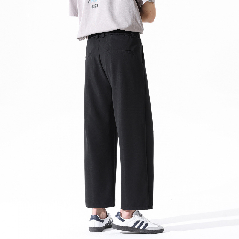TN DD 2026 Pantaloni cropped cu textură drapată, pantaloni largi pentru bărbați cu înălțime mică