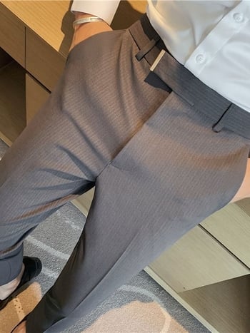 Férfi vékony csíkos nadrág, koreai stílus, szűk szabás, vasalás nélkül, négy évszakos üzleti casual nadrág