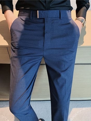 Férfi vékony csíkos nadrág, koreai stílus, szűk szabás, vasalás nélkül, négy évszakos üzleti casual nadrág
